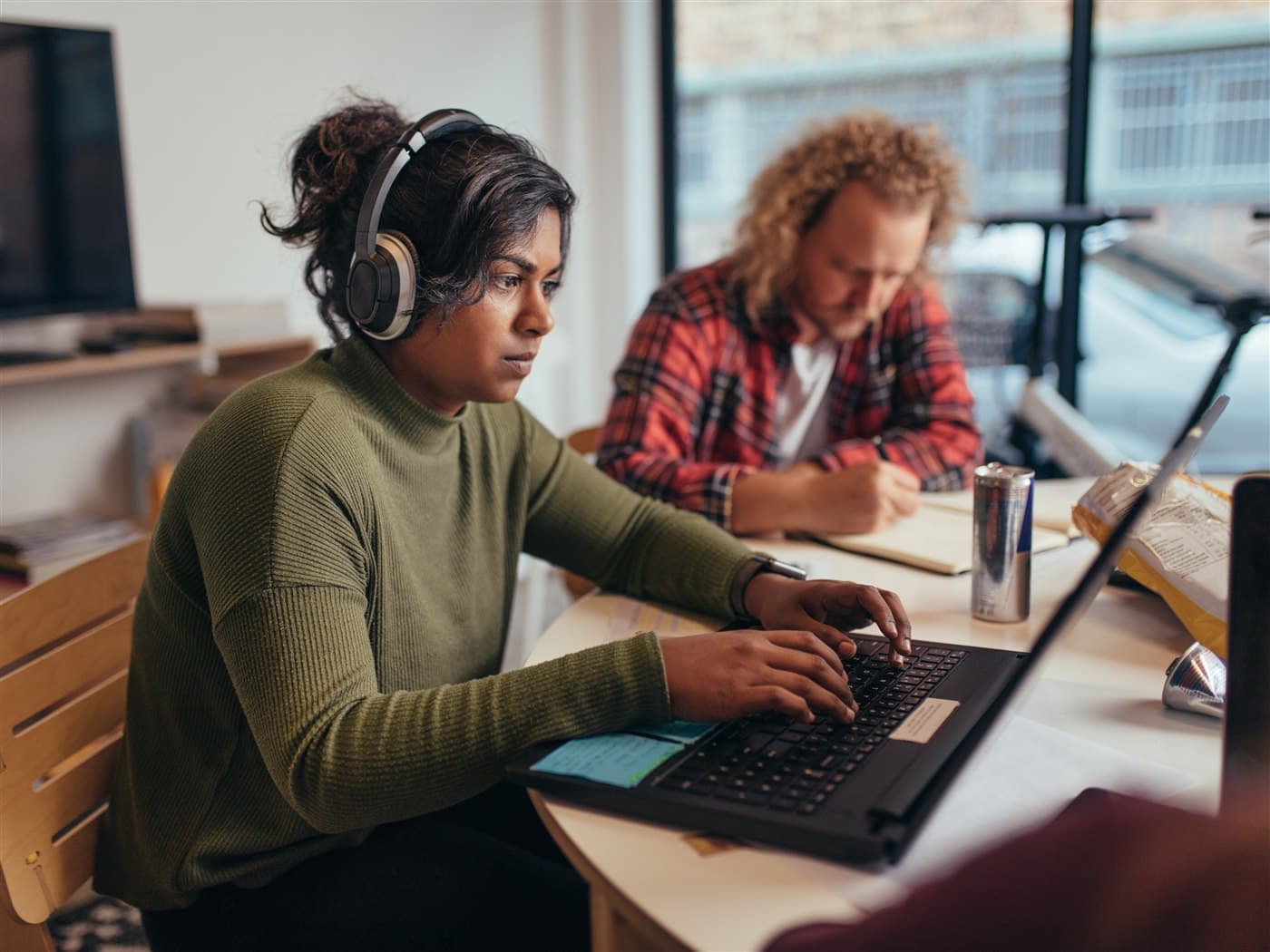 People working at computers in an office